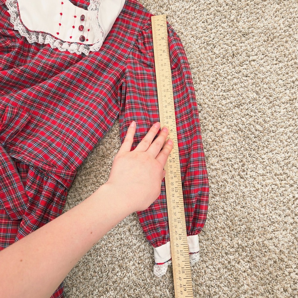 Girl's Vintage Polly Flinders Red Tartan Plaid Drop Waist Dress Size 6 Pleated - Picture 6 of 8